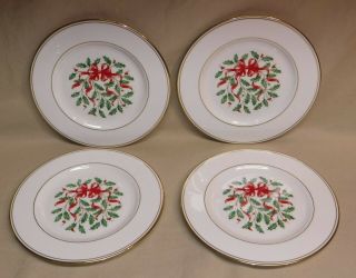 Lenox Holiday Red Ribbon Accent Salad Plates 4pc With Stickers