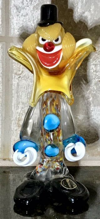 Vintage Murano Hand Blown Glass Clown With Label