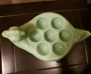 Vintage Rare Green Jadeite Glass Hen Egg Holder