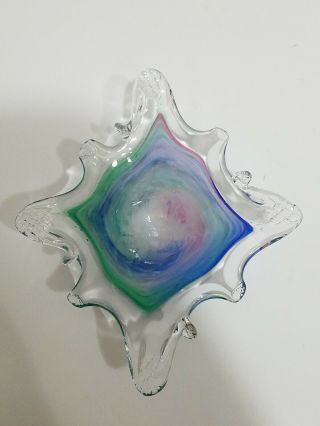 Murano Art Glass Candy dish Green Blue Italy candy VTG ash tray trinket bowl 8
