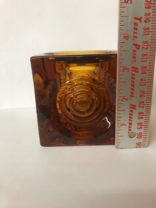 Vintage 1960s Atomic Mod Viking Glass Amber Bullseye Candle Holder 3.  5 