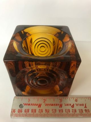 Vintage 1960s Atomic Mod Viking Glass Amber Bullseye Candle Holder 3.  5 