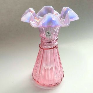 Fenton Art Glass Pink Opalescent Wheat Vase