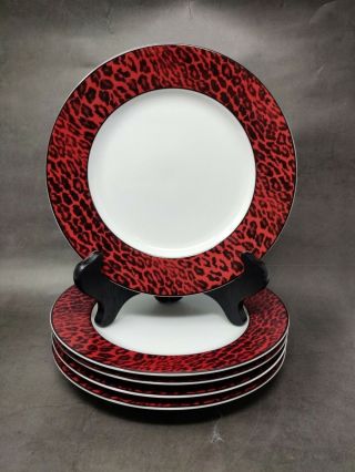 Neiman Marcus 95th Anniversary Red Black Leopard Rim Salad Plates - Set Of 5