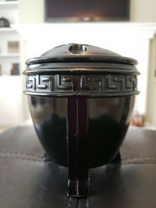 Vtg.  L.  E.  Smith Glass Co.  Black Amethyst Flower Frog & Vase Greek Key Tri - Footed