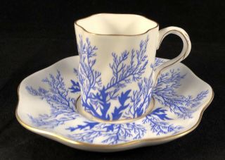 Vtg Coalport Demitasse Cup Mermond & Jaccard Jewelry Co.  White And Blue Ferns