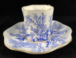 Vtg Coalport Demitasse Cup Mermond & Jaccard Jewelry Co.  White And Blue Ferns 3