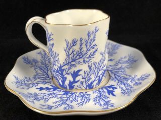 Vtg Coalport Demitasse Cup Mermond & Jaccard Jewelry Co.  White And Blue Ferns 4
