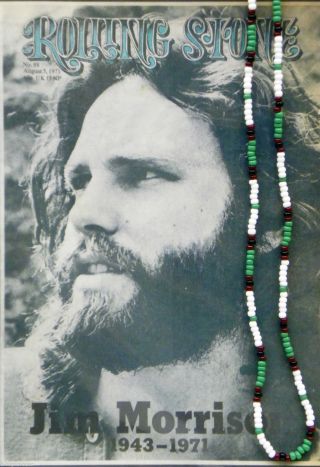 30 " Jim Morrison Style Handmade Bead Necklace Orig.  Green White Black The Doors