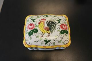 Ucagco Py Rooster And Rose Pattern Match Holder Or Trinket Box With Lid 5x4x2