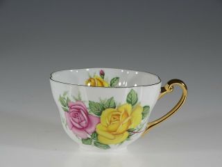 Shelley Pink And Yellow Roses Fluted Tea Cup,  England C.  1945 - 65