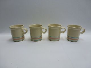 Vintage Set Of 4 Mccoy Pottery 1412 Pink Blue Stripe Cup Mug Usa