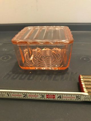 Vintage Pink Depression Glass Refrigerator Square Dish With Lid 4 5 " X 2.  75 "