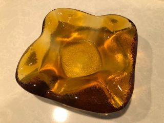Vintage Blenko Amber Glass Ashtray - 7.  5 " Square