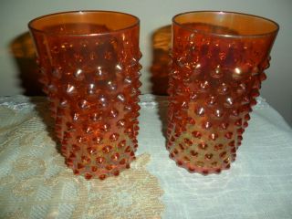 Hobnail Marigold Carnival Tumblers (2) Imperial Glass 12 Oz.  Set Of 2