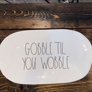 Rae Dunn Thanksgiving Gobble Til You Wobble Oval Platter Ceramic Nwt