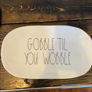 Rae Dunn Thanksgiving Gobble Til You Wobble Oval Platter Ceramic NWT 4