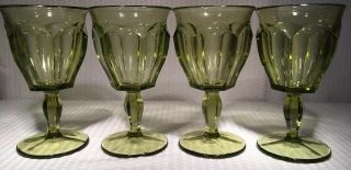 Set Of 4 Westmoreland Crystal 1776 Olive Green Pattern Water Goblet 6 3/8” Vtg