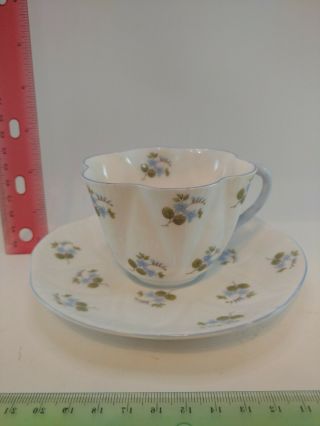 Vintage Shelley Fine Bone China England Blue Flower Teacup & Saucer Set Tea Cup