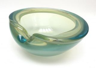 Vintage Murano Glass Ashtray Blue/green Round 6 3/8”