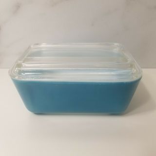 Vintage Pyrex Turquoise Blue Refrigerator Dish 502 - B With Early Glass Lid 502 - C