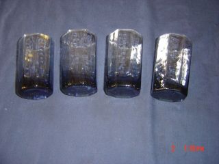 4 Libbey Blue Juice Glasses Textured Octagon 6 Oz 3 7/8 " Tall