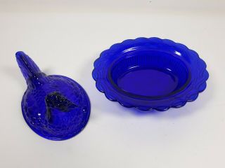 Mosser Glass,  Cobalt Blue Hen On A Nest,  Head Turned,  Split Tail Covered Dish 3