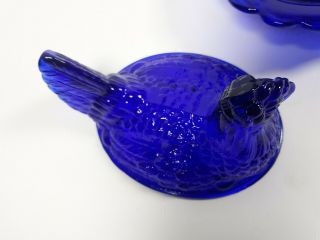 Mosser Glass,  Cobalt Blue Hen On A Nest,  Head Turned,  Split Tail Covered Dish 5