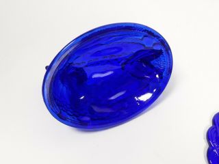 Mosser Glass,  Cobalt Blue Hen On A Nest,  Head Turned,  Split Tail Covered Dish 7