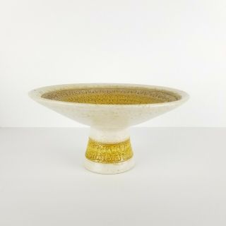 Mid Century Compote Bowl Ikebana Vase Pottery Bitossi Italy Pedestal Yellow Vtg