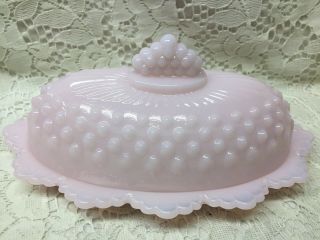 Pink Milk Glass Hobnail Pattern Covered Stick Butter Dish Crown Tuscan With Lid