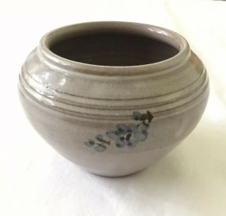 Jugtown Pottery Vintage North Carolina Vase With Blue Flowers 1981,  Signed