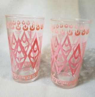 Set 2 Vintage Continental Can Company Pink Juice Glasses Cups Tulip Retro Mcm
