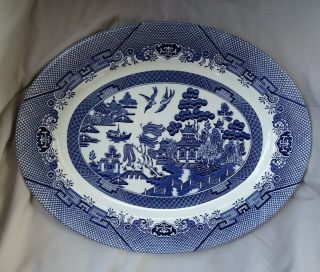 Oval Blue Willow Platter Serving Tray 14.  5 X 11.  5 " Churchill England