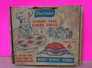 6 Vintage Mckee Clear Glass Deviled Crab Baking Shells