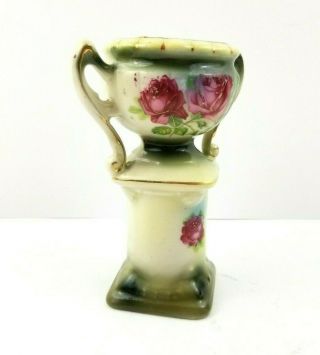 Antique Hand Painted Porcelain Urn Vase on Pedestal Floral Jardiniere Austria 2
