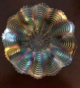 Fenton Art Glass 7 " Carnival Glass Peacock Tail Pattern 7 " Bowl