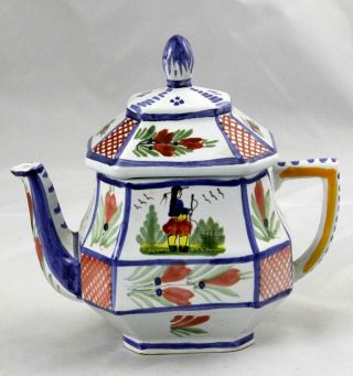 Small Vintage Hb Quimper Henriot Teapot Male Figure France