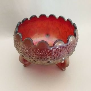 Vintage Fenton Carnival Glass Rose Bowl Vase 3 - FOOTED Iridescent Amberina FLORAL 2