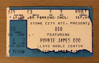 1988 Ronnie James Dio / Megadeth / Savatage Norman Oklahoma Concert Ticket Stub