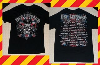 Def Leppard Rock Of Ages Shirt Sz L 2012 Concert Tour 2 - Sided Black Skull Guitar