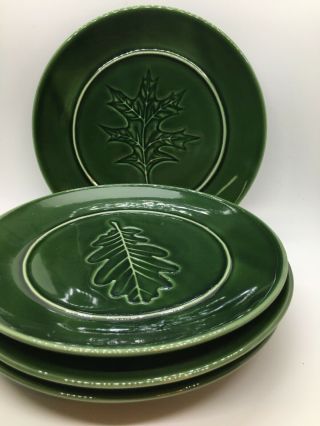 Four Leafy Forest Green Leaf Pattern Dinner Plates Emerald Forest Green 8”
