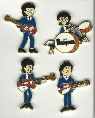 1999 The Beatles Metal Hat / Lapel Set Of 4 Pins Blue Suits