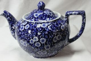 Vintage Teapot Crownford Blue Calico Staffordshire China Chintz Tea