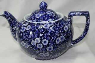 Vintage TEAPOT CROWNFORD BLUE CALICO Staffordshire China chintz tea 2