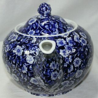 Vintage TEAPOT CROWNFORD BLUE CALICO Staffordshire China chintz tea 3