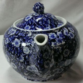 Vintage TEAPOT CROWNFORD BLUE CALICO Staffordshire China chintz tea 4
