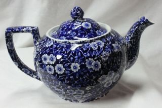 Vintage TEAPOT CROWNFORD BLUE CALICO Staffordshire China chintz tea 5