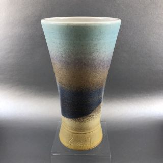 John Borrowman Signed Canada Studio Art Pottery Vase Vintage Yellow Blue