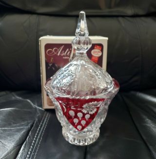 Anna Hutte Bleikristal 24 Lead Crystal Ruby Flash Covered Candy Dish Iob